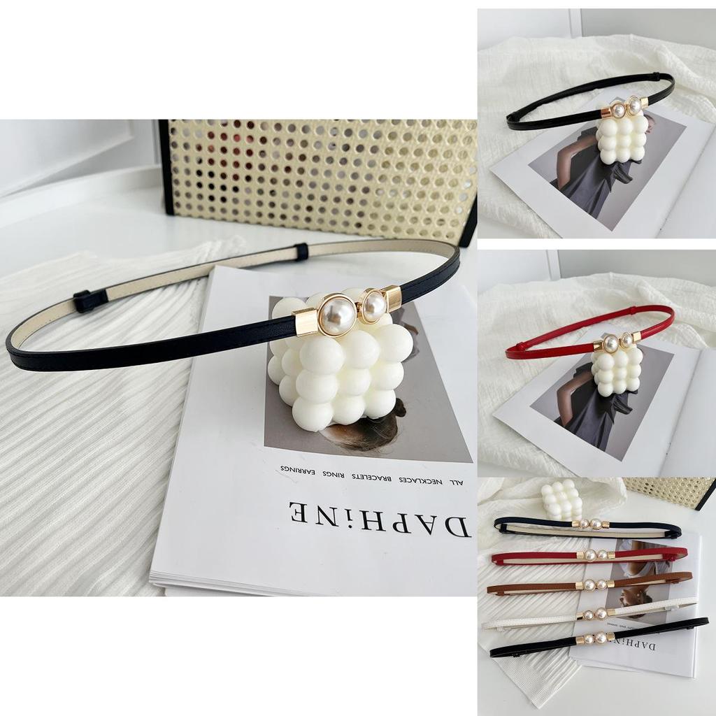 Stunning Matte Black Women's Belt With Elegant Pearl Buckle Perfect For Summer Outfits