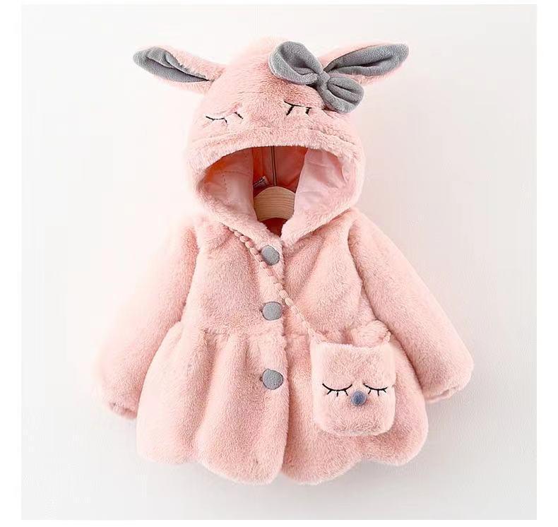 Children's Long-Sleeve Hooded Coat with Rabbit Ears - Winter 2023 Collection