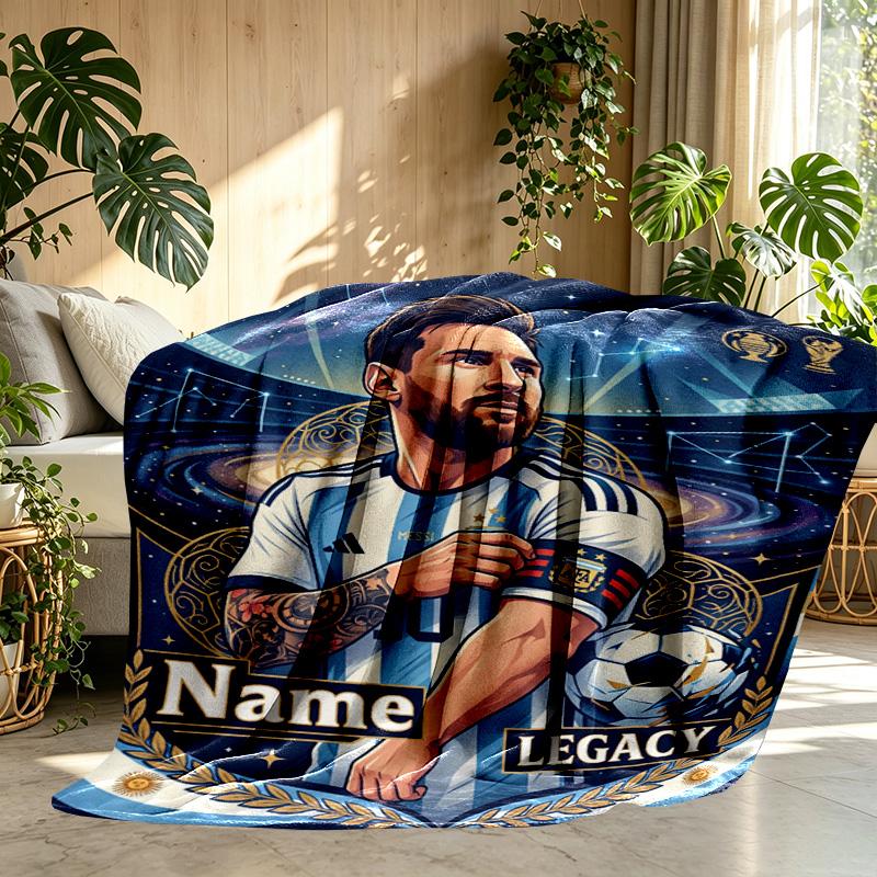 Custom Name Personalized Leo Messi Print Blanket, Home Decor, Bedroom, Sofa, Camping, Couch, Gifts for Birthday Christmas