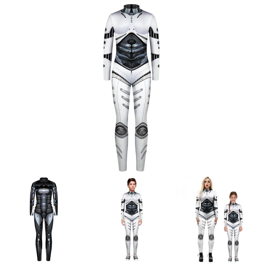 Stretchy Robot Armor Print Halloween Cosplay Jumpsuit Bodysuit Costume