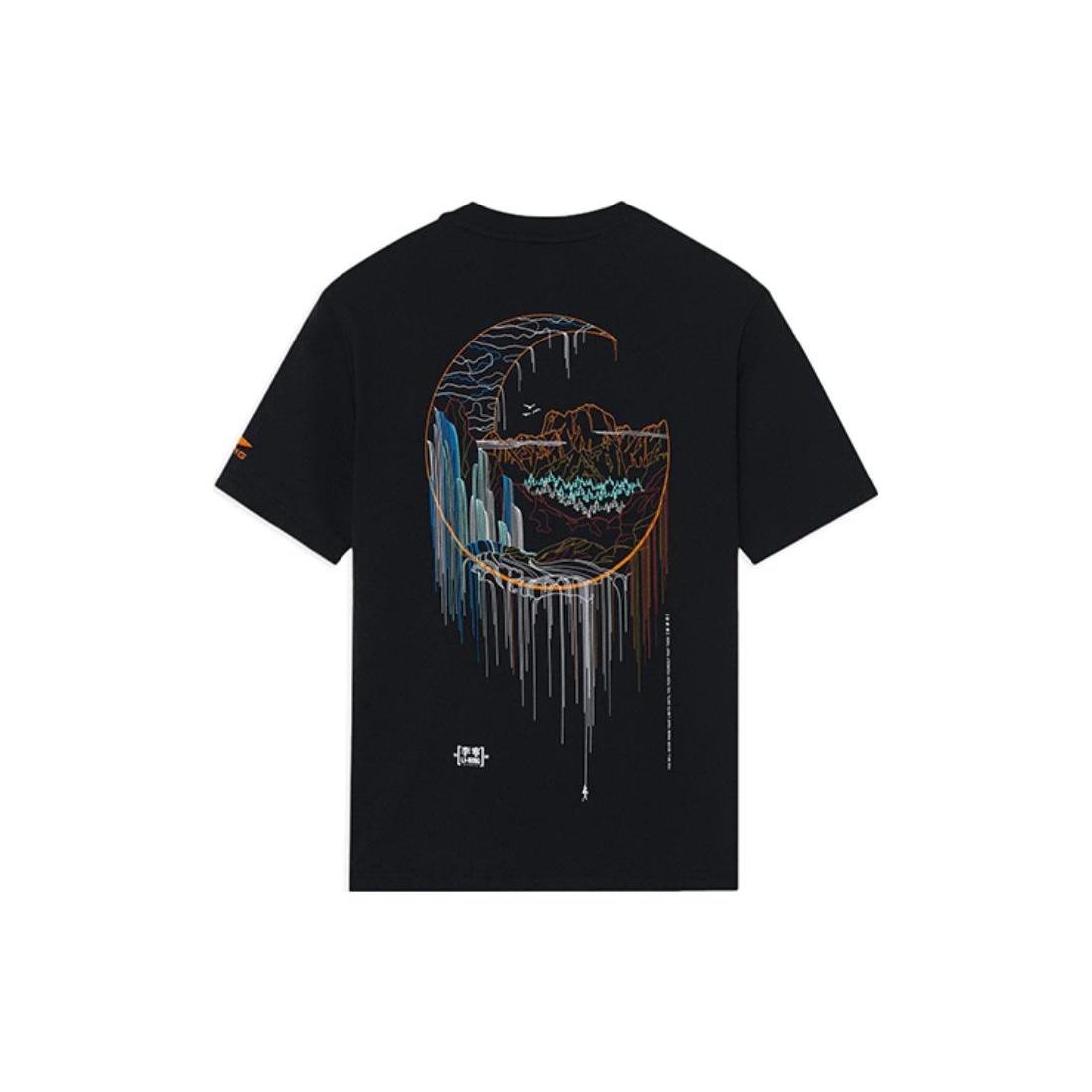 Li-Ning SS22 Stylish Logo Printing Loose Round Neck Short Sleeve T-Shirt  Black  Men s AHSS151-2 S
