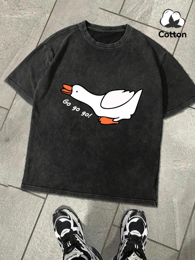 Goose Charge Forward Printing Washed TShirt Man Summer ONeck Clothing Soft Cotton Short Sleeve Unisex Casual Loose Tee