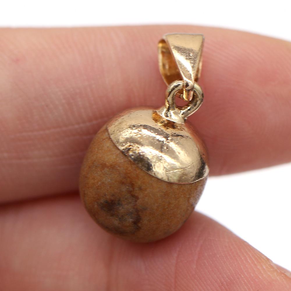 2Pcs, Aura Healing Crystal Pendant with Golden Buckle, Handcrafted Spherical Natural Stone Quartz Agate Gemstone Charms for Jewelry Making DIY Crafts