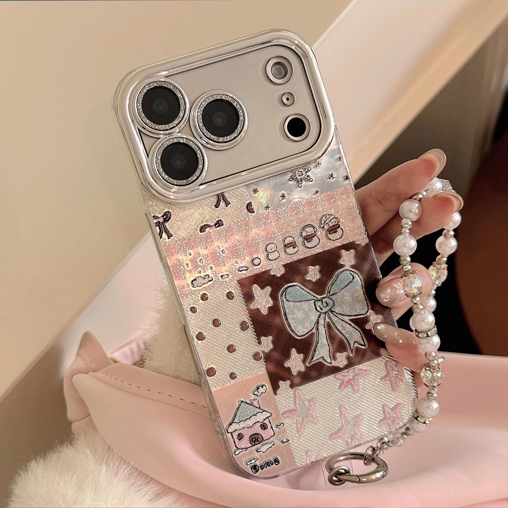 Blue Butterfly Pearl Bracelet Phone Case for iPhone 16, iPhone 17, iPhone 17 Pro Max