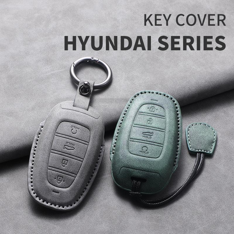4 Buttons Leather Car Key Holder Case Cover for Hyundai Tucson Solaris Sonata Hybrid NEXO NX4 Santafe Dn8 Car Key Holder Shell