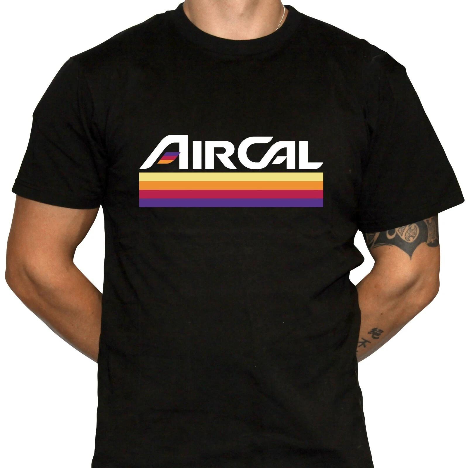 AIR CAL Black T-Shirt - Defunct Airline - 100% Preshrunk Cotton T-Shirt S