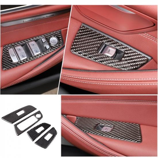 For BMW 5 Series 2018- Soft Carbon Fiber Window Lift Switch Panel Cover Trim