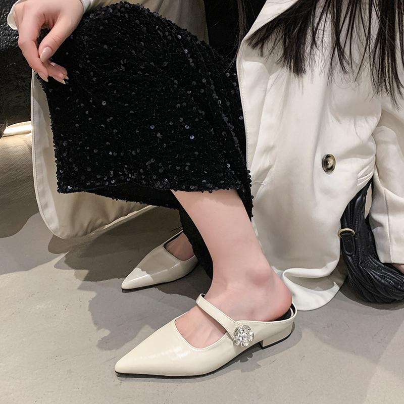 Women's Summer Outerwear Spring and Autumn New Korean French Style Temperament Silver Single Shoes Comfortable Thick Heel Sandal