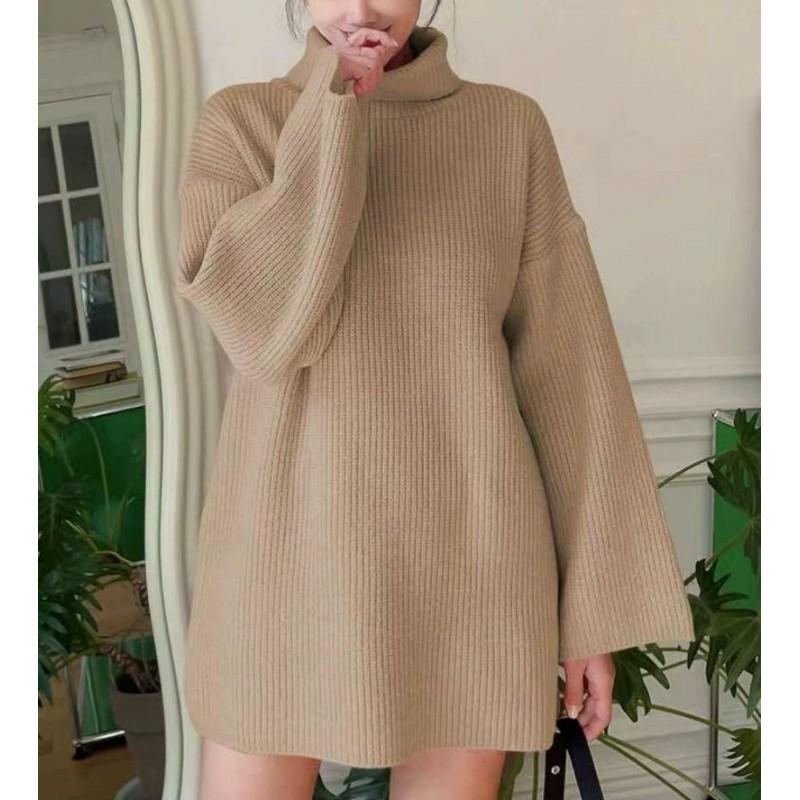 Oversized High Neck Knit Sweater Women Fall Winter Loose Fit Solid Color Chunky Pullover Streetwear