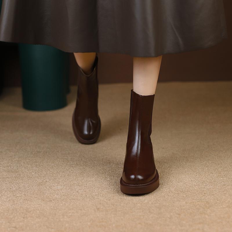 Qirui shoes Thick-soled Chelsea boots, leather inside and outside, simple and elegant