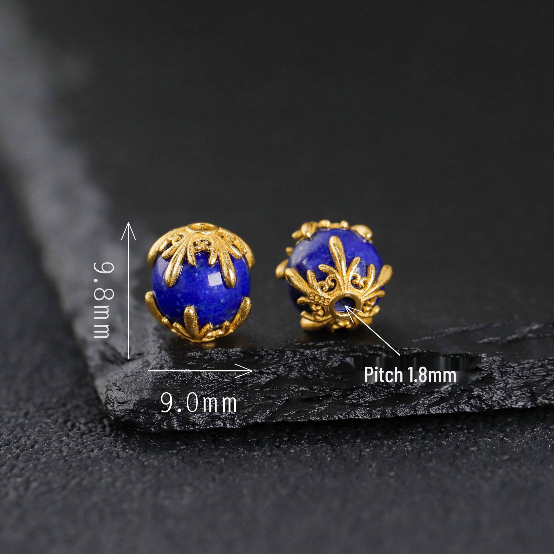 Gold-Plated Silver Snowflake Flower Beads with Natural Lapis Lazuli - DIY Fashion Spacer Beads