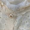 Summer Women's Embroidered Two Piece Sets Vintage Lace Splice Floral-Button Tops and Slimming Shorts Sets