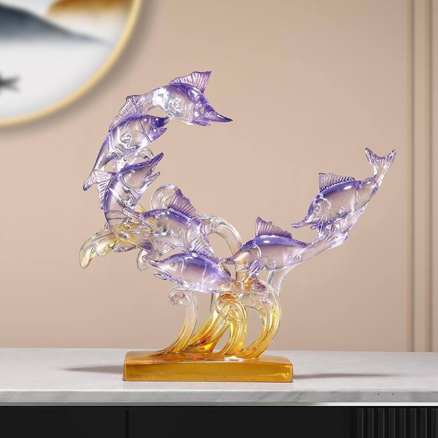 Transparent Resin Fish Sculpture Desktop Ornament, Modern Art Craft Sculpture, Home and Office Desktop Decoration