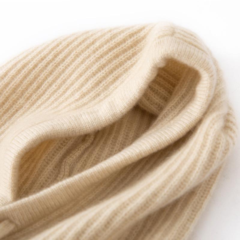 Women's 100% Pure Cashmere Knit Hat with Drawstring Neck Protection - Warm for Autumn and Winter