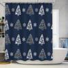 Christmas Tree Shower Curtain Festive Decor for Bathroom, Navy Blue with Snowflakes Lights Waterproof Fabric Set of 1 (27 X 84)