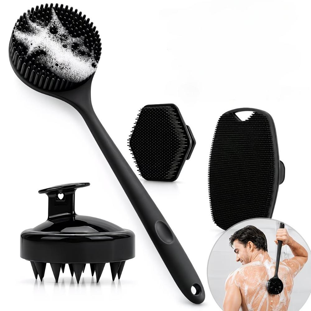 7/4/3 Stück Duschkörperpflege-Set Langer Griff Silikon-Rückenbürste Kopfhautmassagegerät Peeling Gesichtswalze Gua Sha Massagegeräte