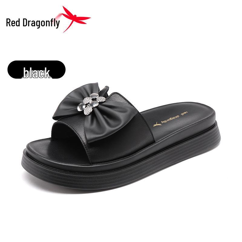 Red Dragonfly Women s Fashion Bow Sandals - Thick Soft Sole, Perfect for Beach Skirt Outfits 35 чёрный