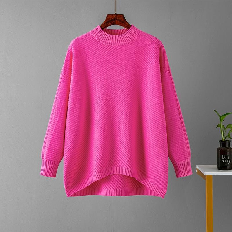 

New Autumn and Winter Retro Loose Solid Color Pullover Sweater for Women Half Turtleneck Sweater Bottoming Shirt onesize рожевий червоний колір