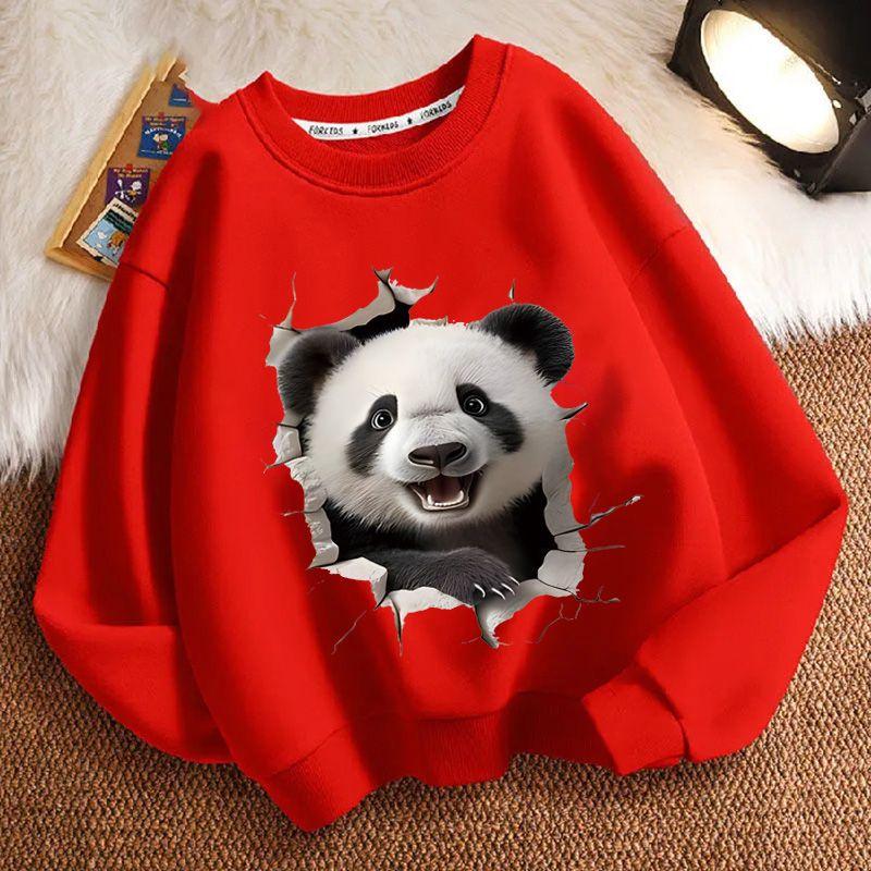 Niedliche Panda-Hoodies für Kinder, lässige langärmlige Rundhals-Hoodies für Jungen und Mädchen im Herbst und Winter