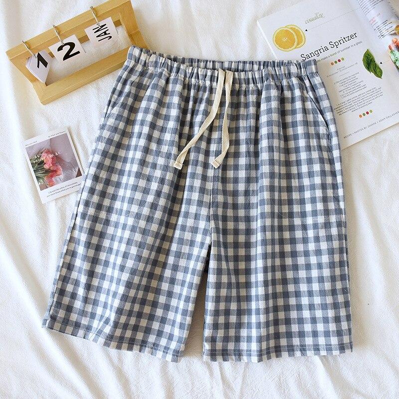 2026 Neue Sommer Couple Japanische Shorts 100% Baumwolle Herren und Damen Kariert Einfach Groß Dünn Hausshorts Karierte Pyjamahose