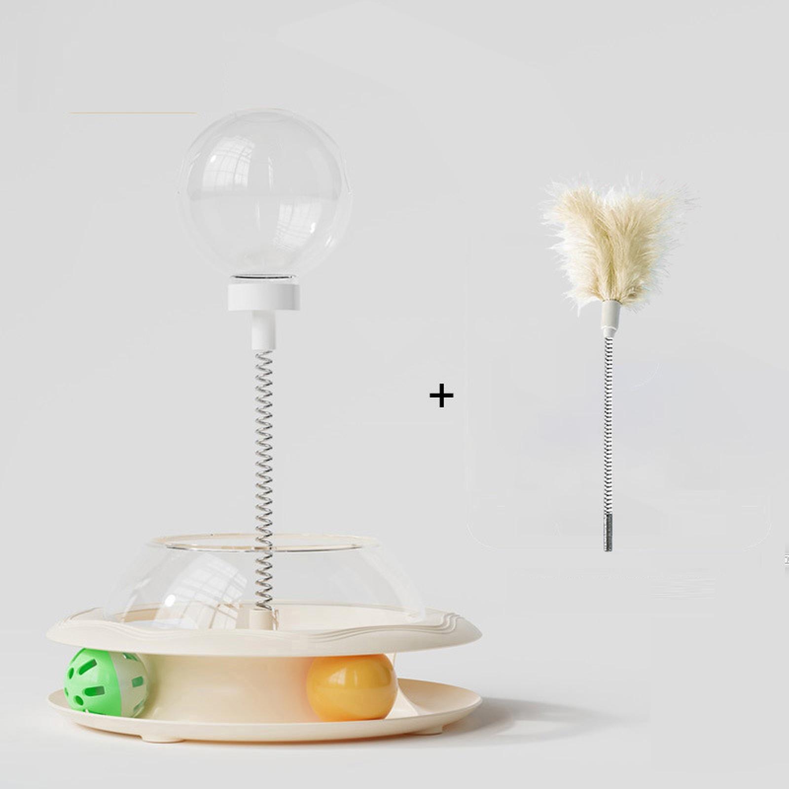 

OGoeesy Игрушка-дразнилка 2-в-1 на пружине – Интерактивный мяч-лабиринт с вытекающим кормом – С перьями и колокольчиками One Size