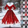 Women's Casual Dress Long-Sleeve V-Neck Patchwork Fleece Christmas Print Dress