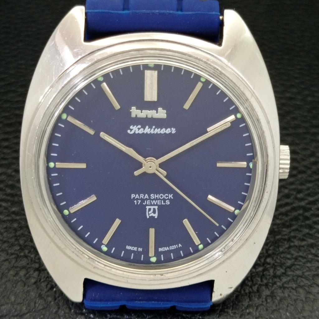 USED HMT HAND-WINDING INDIAN MENS BLUE COLOR DIAL WATCH A432125-2 R110-a432125