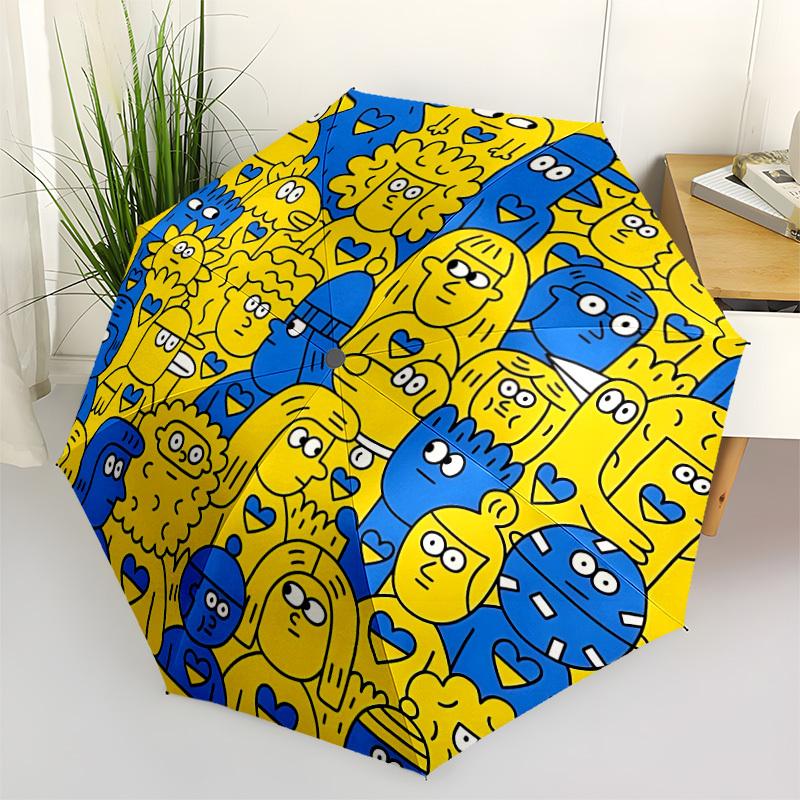 1pc Illustration Art Automatic Open/close Umbrella, 8-Rib Sturdy Structure, Auto Folding/Opening, Portable Travel Umbrella for Women,205