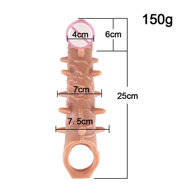 Reusable Long Spike Condoms Enlarger Extender Penis Cock Sleeve Extender Strong Vibrator