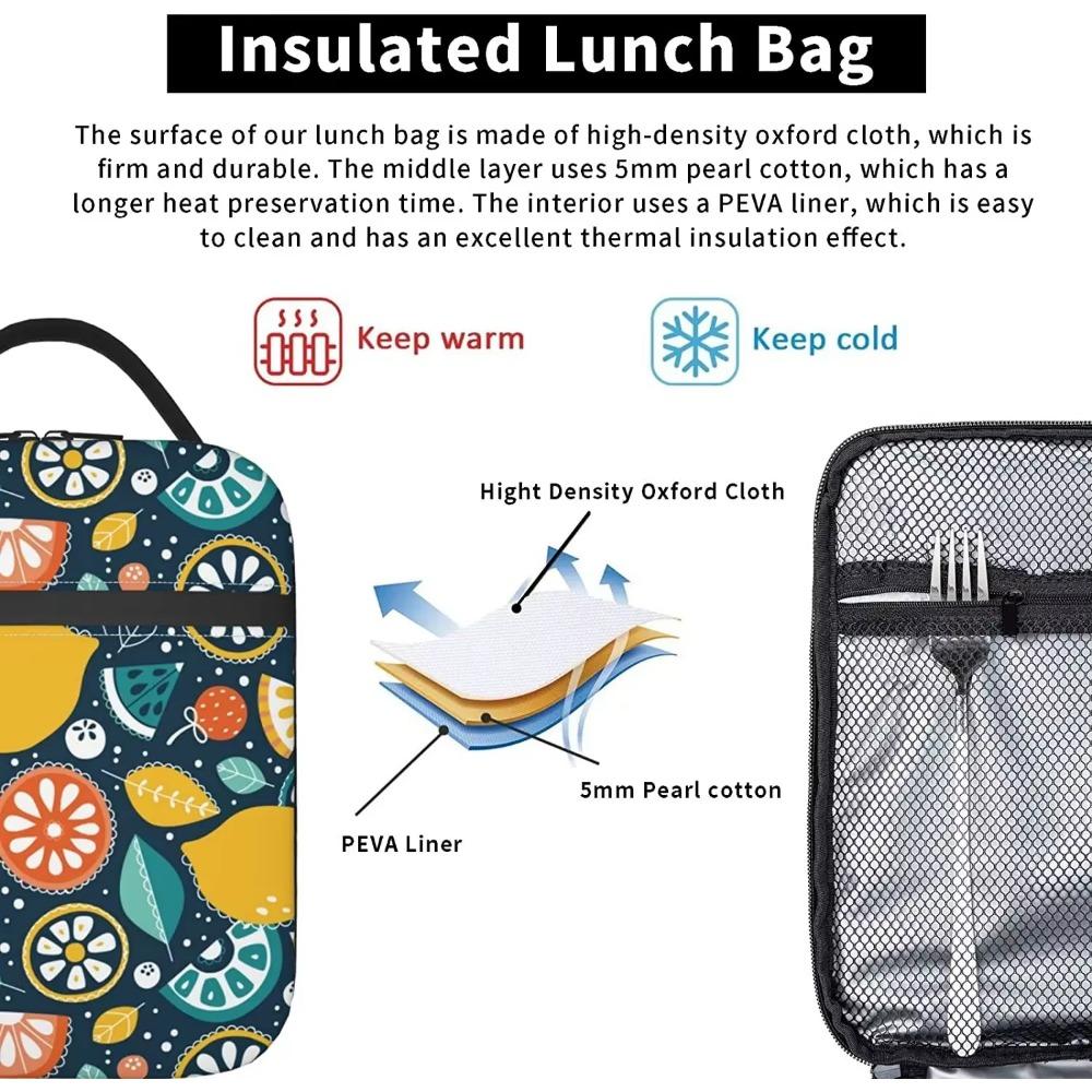 Colorful Fresh Fruits Summer Totes Lunch Bag Portable Insulated Lunch Box Back To School Picnic Office Travel