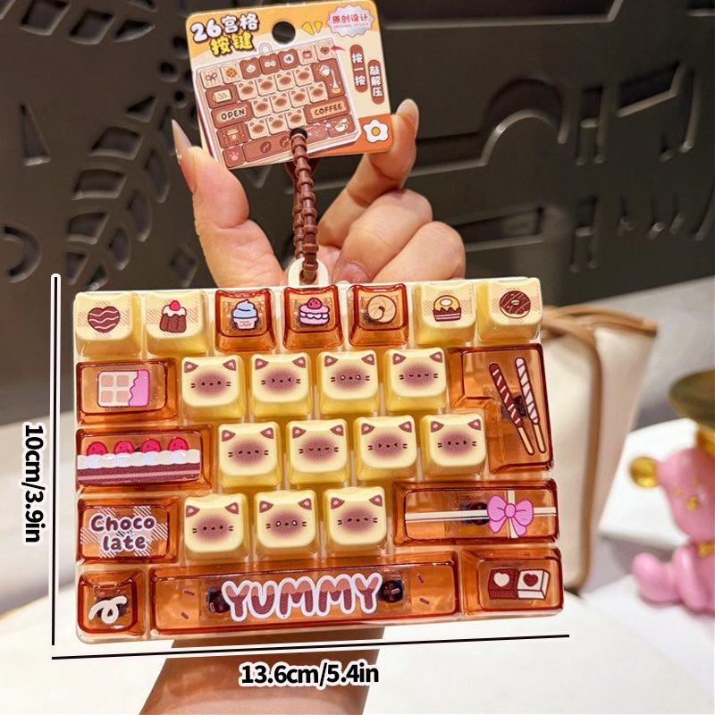 26-Gitter Tastatur Klicker Schlüsselanhänger Cartoon Spaß Stressabbau Tastatur Schlüsselanhänger Transparenter Tastatur Aufhänger Anhänger Zubehör