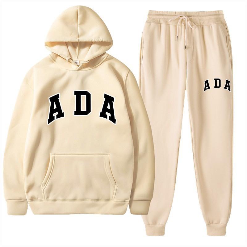 European and American Hot Casual Versatile Letters Loose Hooded ADA Sweater Velvet Men's and Women's 2-piece Set