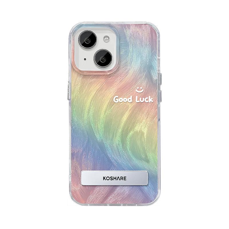Suitable for Apple 15pro Feather Yarn Phone Case Summer Iphone14 Good Luck Rainbow Invisible Bracket 13