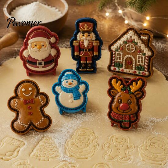 Kitchen Gifts for Bakers Christmas Mini Pie Mold, 3D Relief Embossed Hand Baking Gadgets Reusable DIY Dough Press Mold Holiday Party Molds