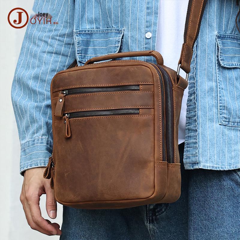 Genuine Leather Men's Large Capacity Vintage Crossbody Shoulder Bag