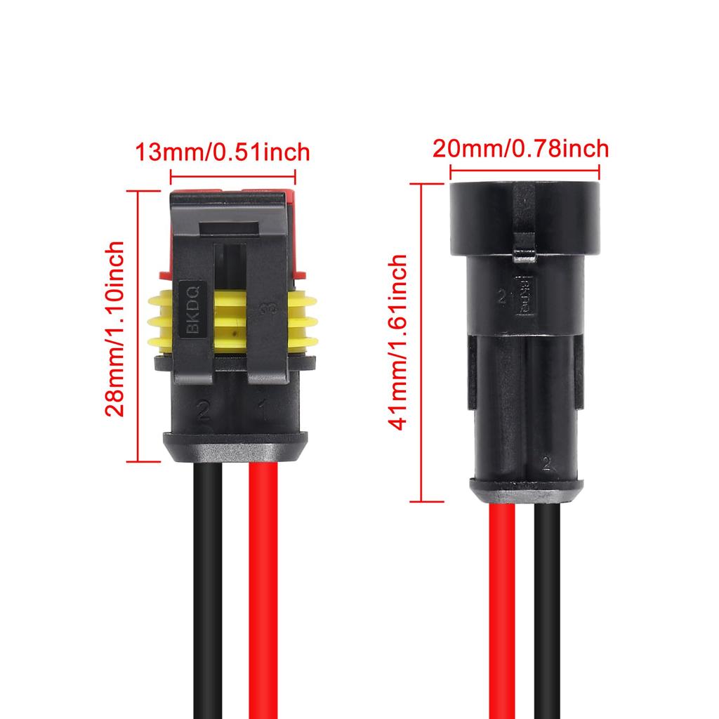 2 Pin Connector Waterproof Connector, Male and Female Way 16 AWG Wire (10 Kits)