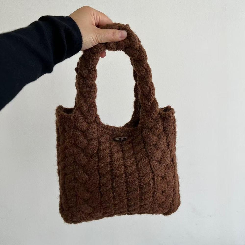 Cow Horn Button Twists Knitted Handbag Multicolor Knitted Wrist Bag Weave Woolen Bag  Commuting коричневый