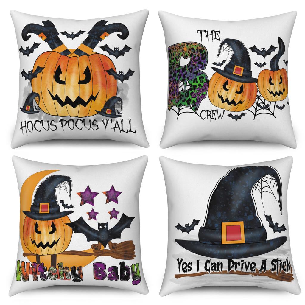 Halloween Throw Pillow Covers Pumpkin Ghost Witchy Linen Sofa Bed Pillowcase Square Cushion Cover Spooky Halloween Party Decor