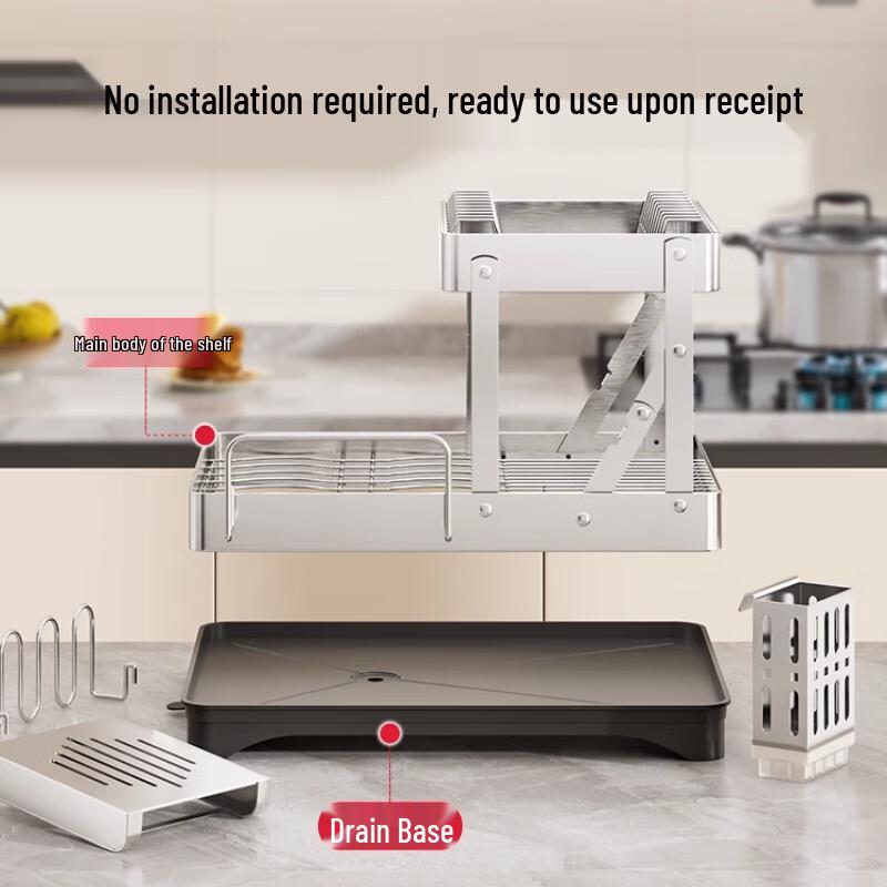 Stainless Steel 2-Tier Kitchen Dish Drying Rack with Holders