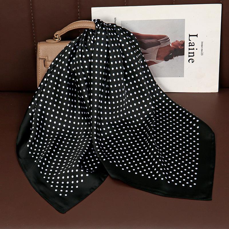 Korean retro black polka dot silk scarf, simple and high-end temperament square scarf ins small fragrant style thin scarf scarf