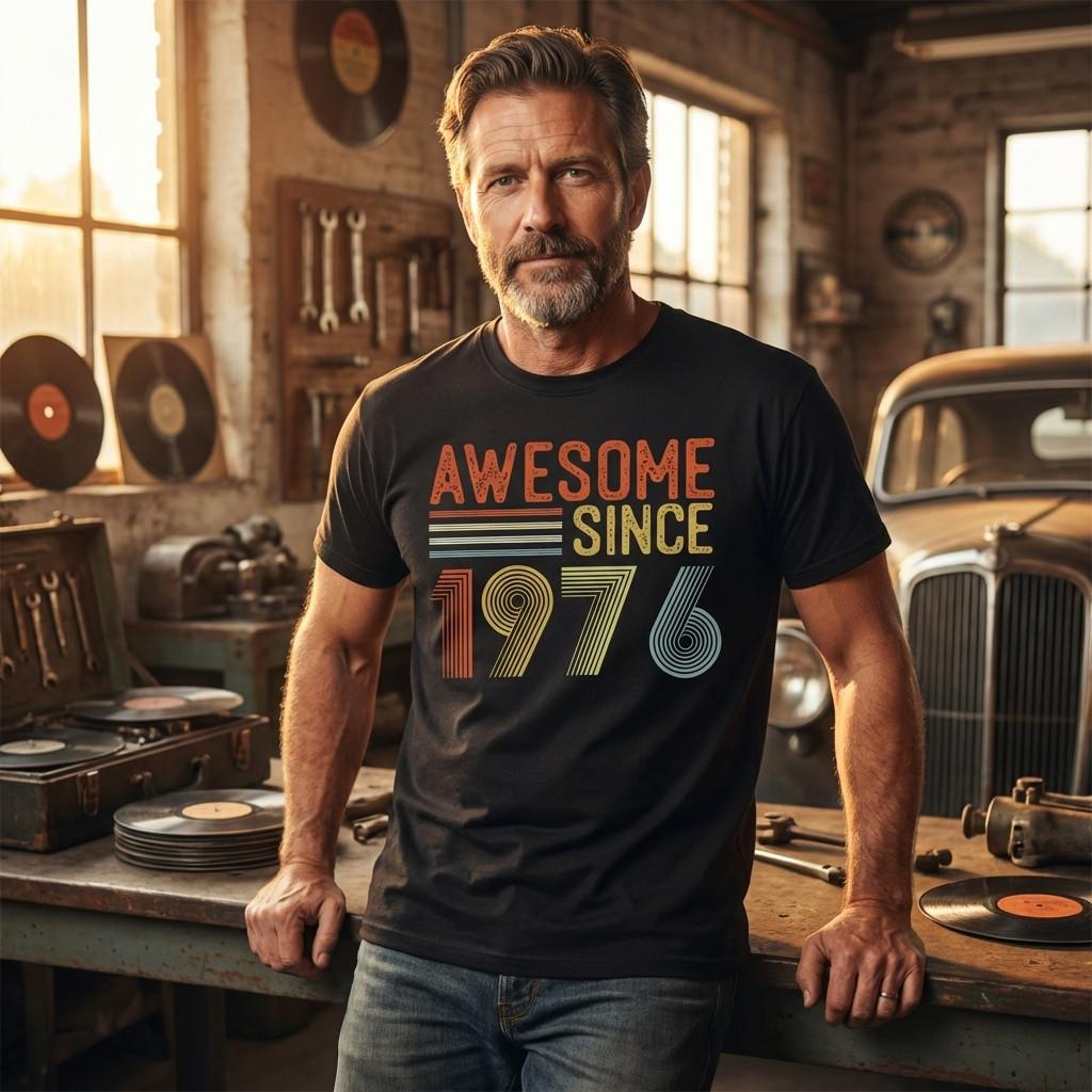 50th Birthday shirt Born In 1976 50 Years Old Gifts Awesome Since 1976 Fifty Tee L