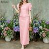 Women Short Sleeve Blouse and Sheath Skirts Elegant Two Piece Suit Sets