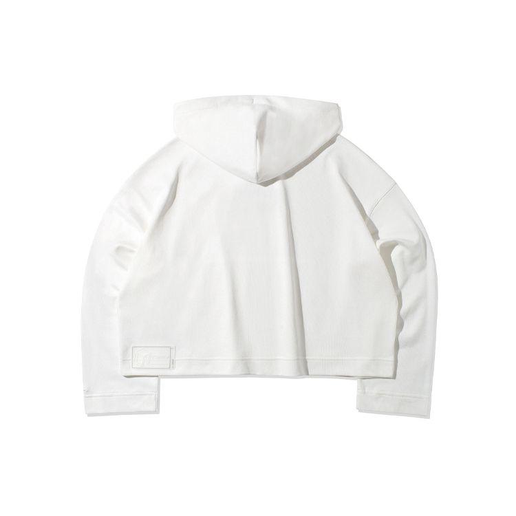 Li-Ning Embroidered Letter Sport Short Hooded Sweatshirt Women Sweatshirt White AWDR374-1