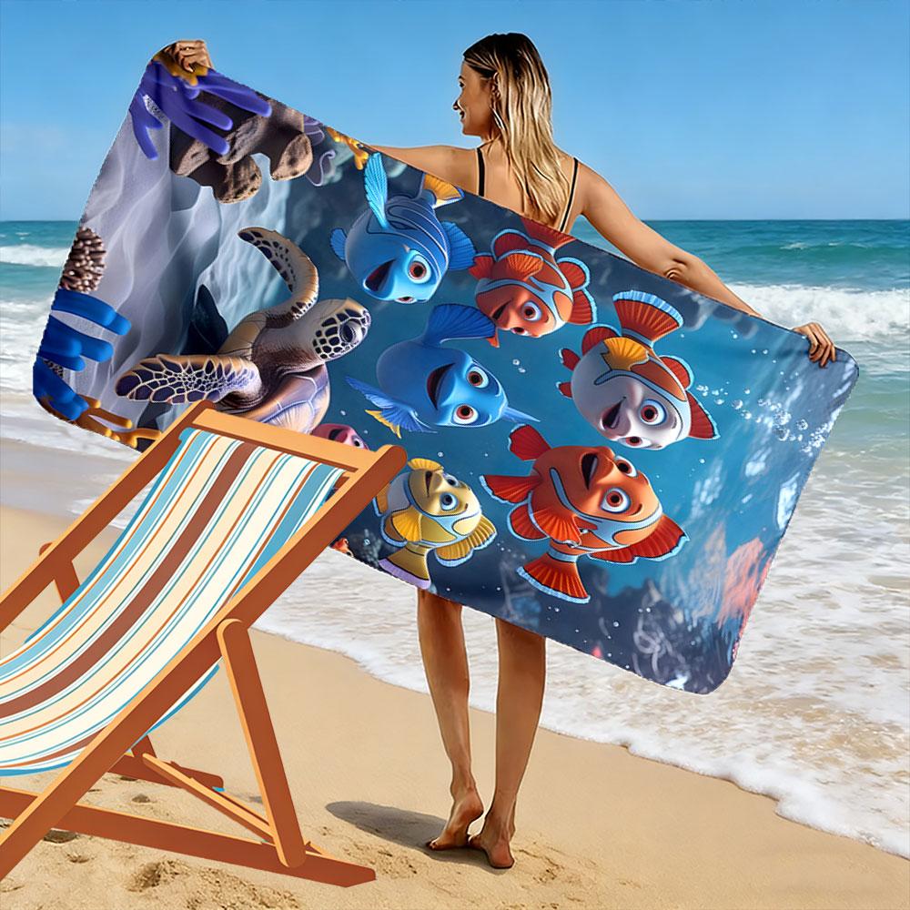 Colorful Underwater Marine Adventure Print Beach Towel, Quick Drying, Suitable for Travel, Outdoor Sports, Jogging, the Beach and Swimming, Gift