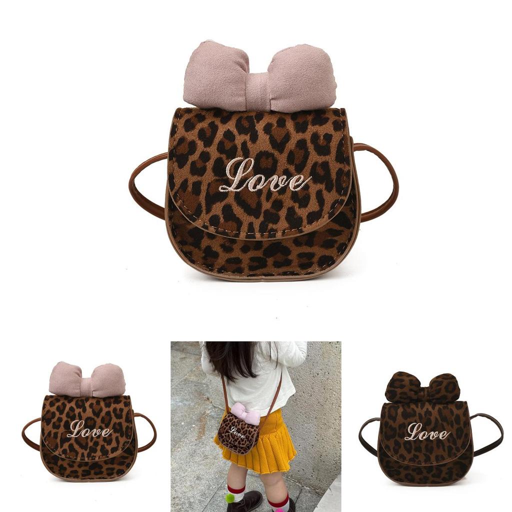 Cute Baby Crossbody Bag For Girls Pu Leather Leopard Pattern With Chain Strap For Daily Use