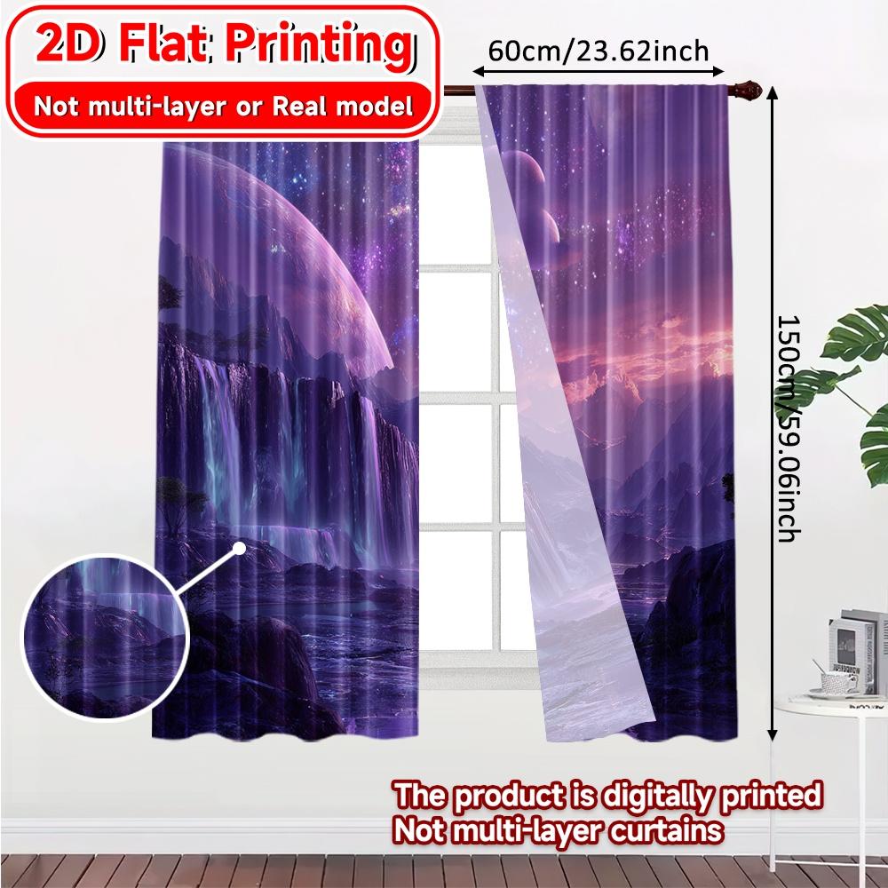 2D Flat Printing,2pcs Cosmic Cascade Chic Curtains Versatile Fabric Curtains Outdoor Decorations Ldeal for Translucent,