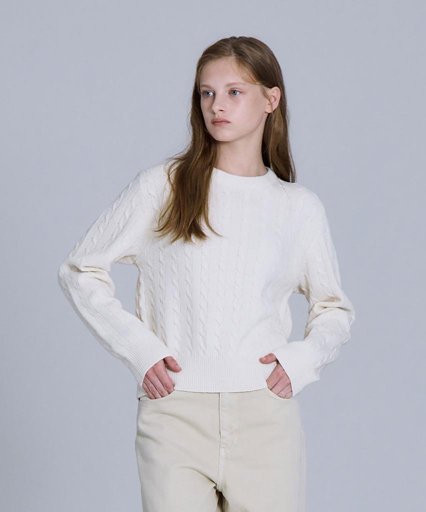 BASIC HOUSE [2Pack] Women'S Cable Round Neck Crop Knit 2-Pack (5 Colors) Lykt7201