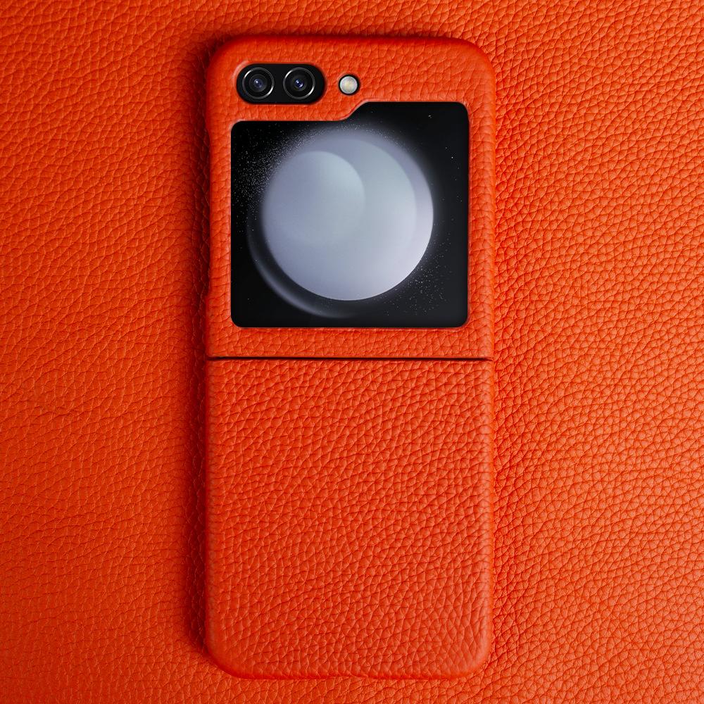 Applicable To Samsung Mobile Phone Case Flip5 Leather Leather Case High-End Protective Case Clamshell Folding Screen Zflip5 Mobile Phone Case