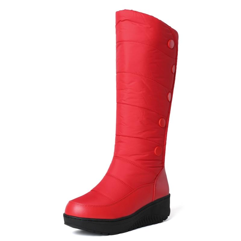 Warm Fur High Snow Boots Women Winter Shoes Casual Wedges Down Waterproof Black Red White Thick Plush Knee High Boots Girls