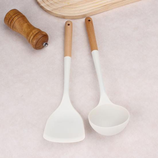 4-delat köksredskapsset Multifunktionell silikonspatel Soppslev Rislev med förvaringsbricka Värmetåliga matlagningsverktyg för stekning servering